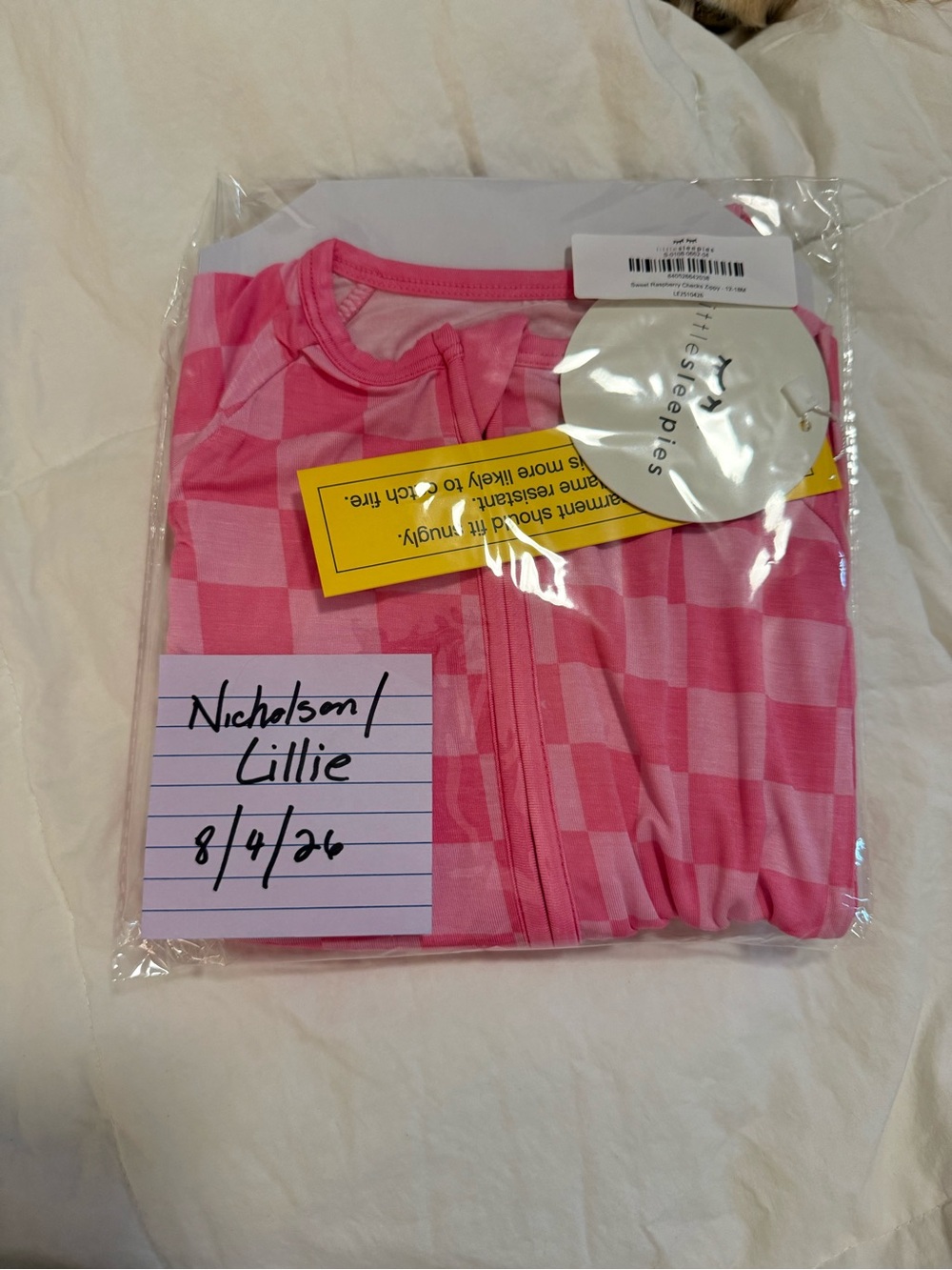 Little Sleepies Sweet Raspberry Checks Zippy 12-18m